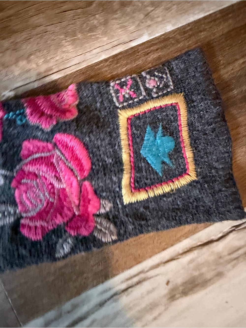 Johnny Was Biya Charcoal Cardigan with Pink and Turquoise Embroidery, Hooded - Picture 6 of 7